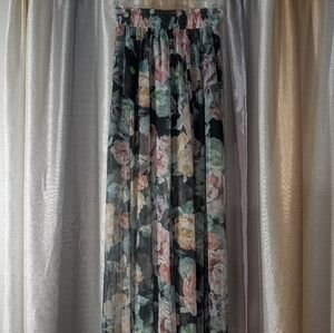 **2 for $40** Bebe Floral Sheer Maxi Skirt With Built In Shorts - Slit Skort